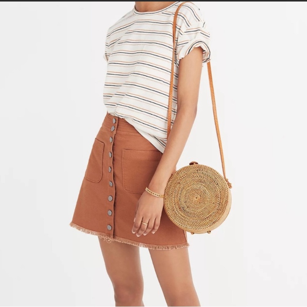 🥳HP🥳 NWOT Madewell Raw Hemline High Waist A line Mini Skirt Camel